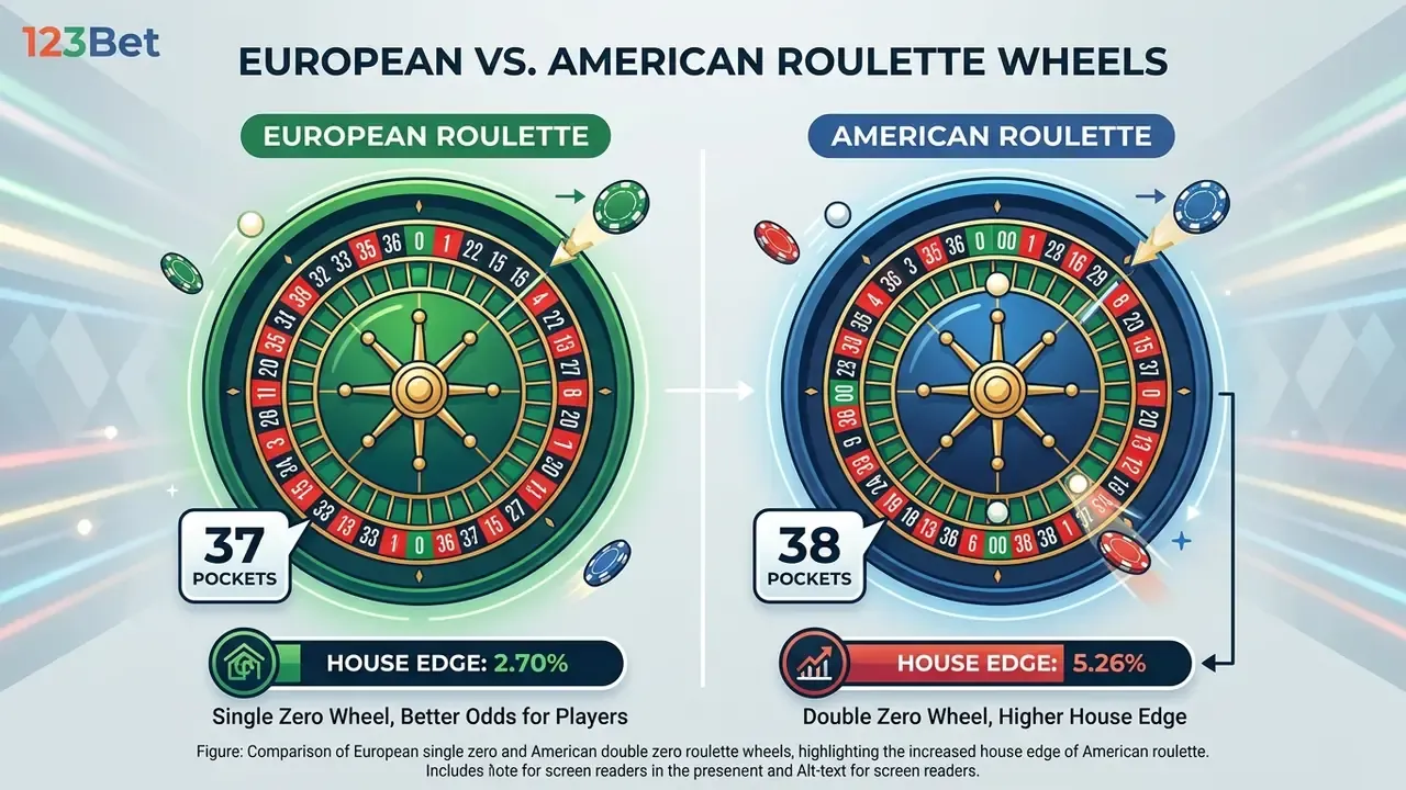 Comparison of European single zero and American double zero roulette wheels